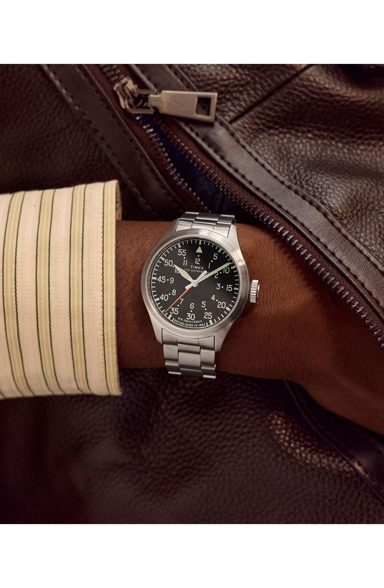 Timex<sup>®</sup> Waterbury Ace 41mm Stainless Steel Bracelet Watch, Alternate, color, Black/ Silver-Tone
