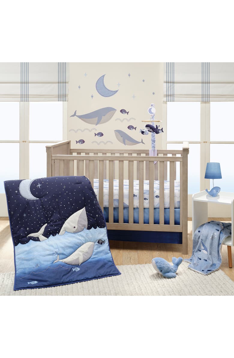 Lambs & Ivy Bubbles & Squirt 3-Piece Whale/Ocean Aquatic Baby Crib Bedding Set, Alternate, color, Blue