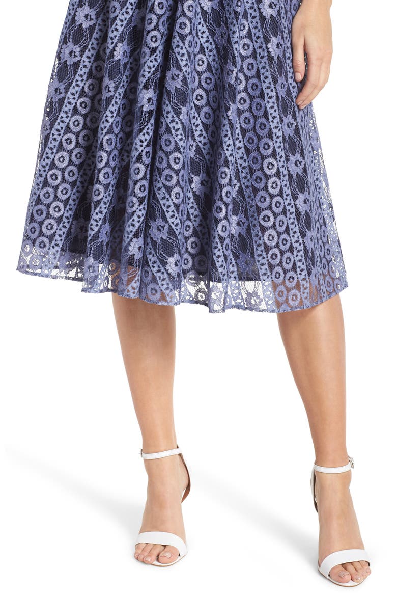 Stripe Lace A-Line Dress, Alternate, color, NAVY