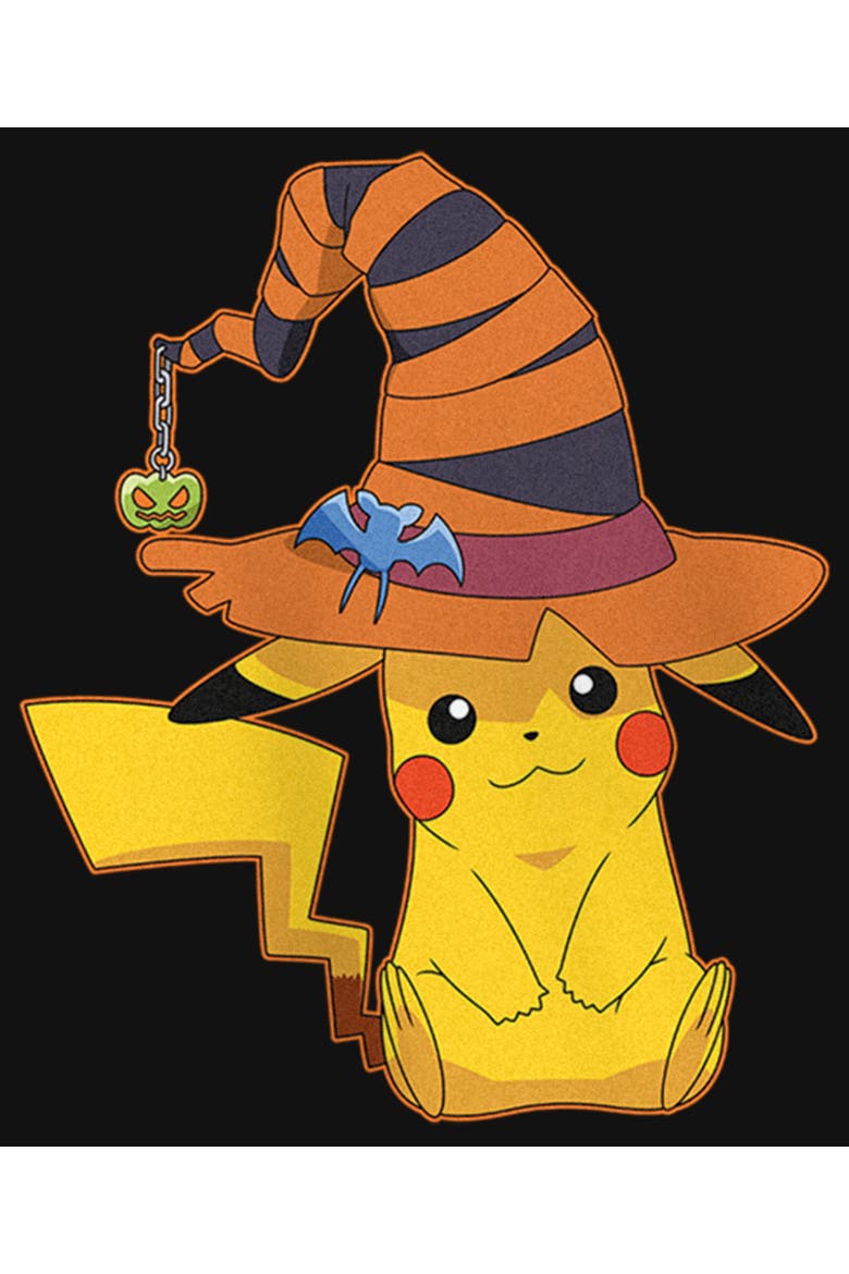 Girl's Pokemon Halloween Pikachu Witch Hat  Graphic T-Shirt, Alternate, color, Black