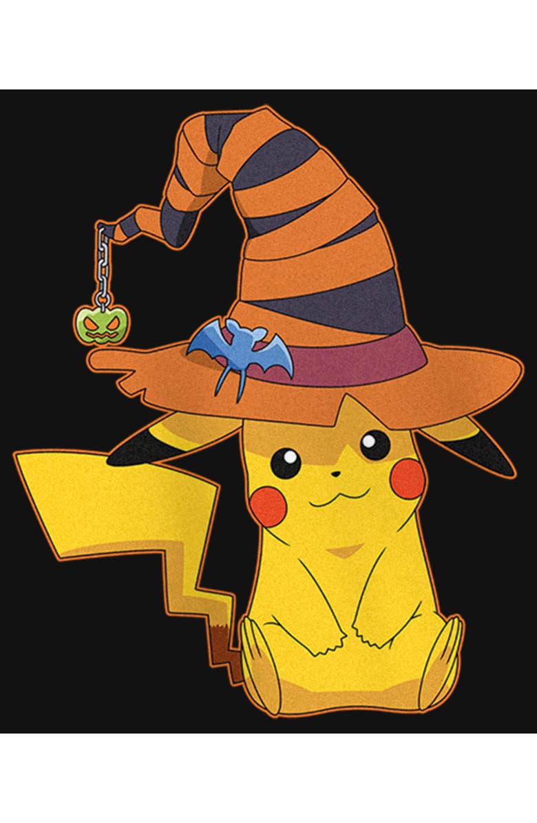 POKEMON Girl's Pokemon Halloween Pikachu Witch Hat  Graphic T-Shirt, Alternate, color, Black