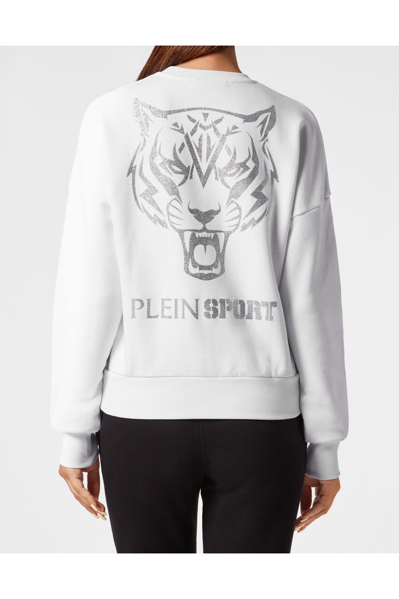 Cropped Sweatshirt Ls Glitter Women, Alternate, color, white