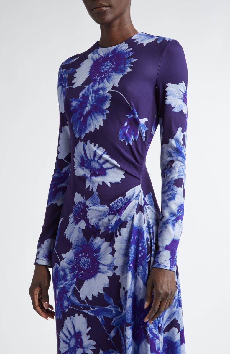 Erdem Troubridge Floral Draped Long Sleeve Ponte Jersey Midi Dress, Alternate, color, Floral Indigo
