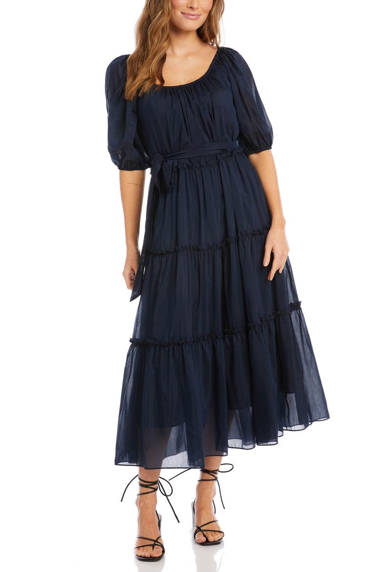 Puff Sleeve Dress, Main, color, NAVY
