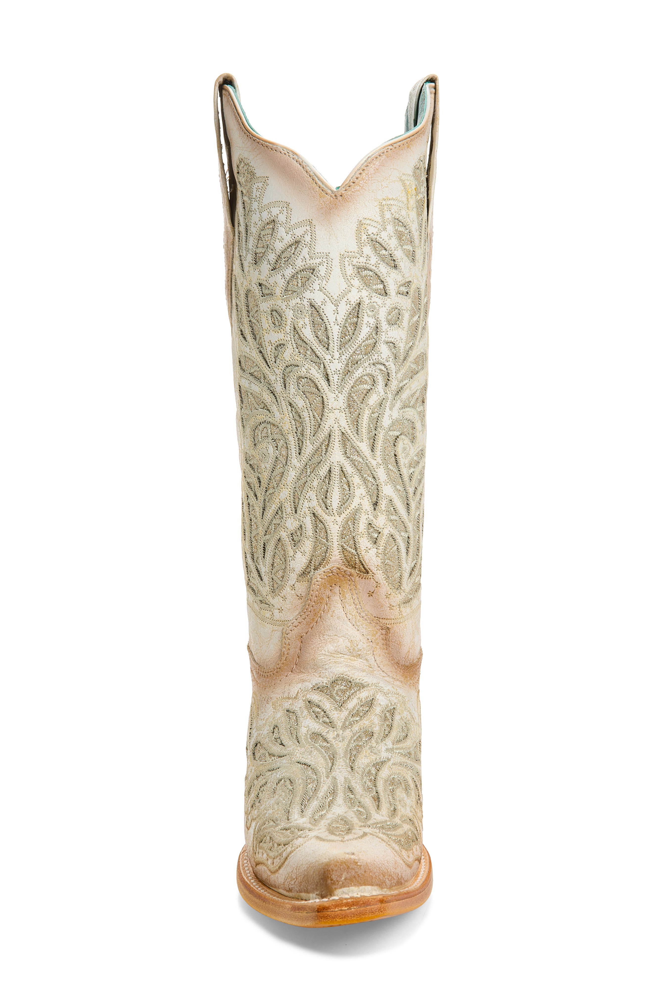 Glitter Embroidered Cowboy Boot, Alternate, color, WHITE