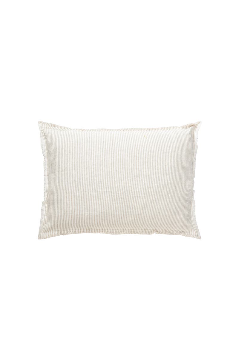 So Soft Linen Pillow with Down Alternative Insert, Main, color, Beige Pinstripe