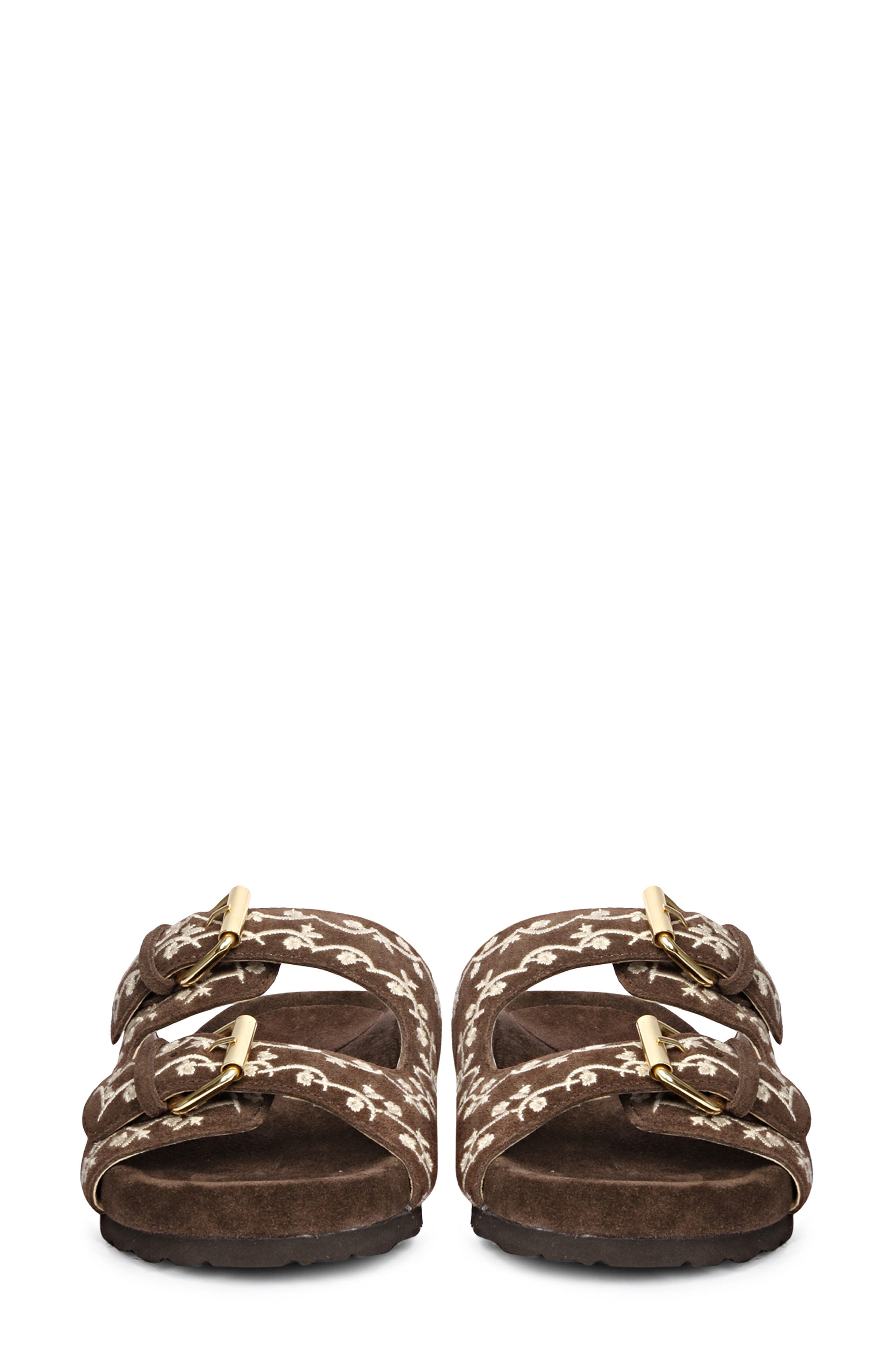 SAINT G Angela Embroidered Slide Sandal, Alternate, color, Chocolate