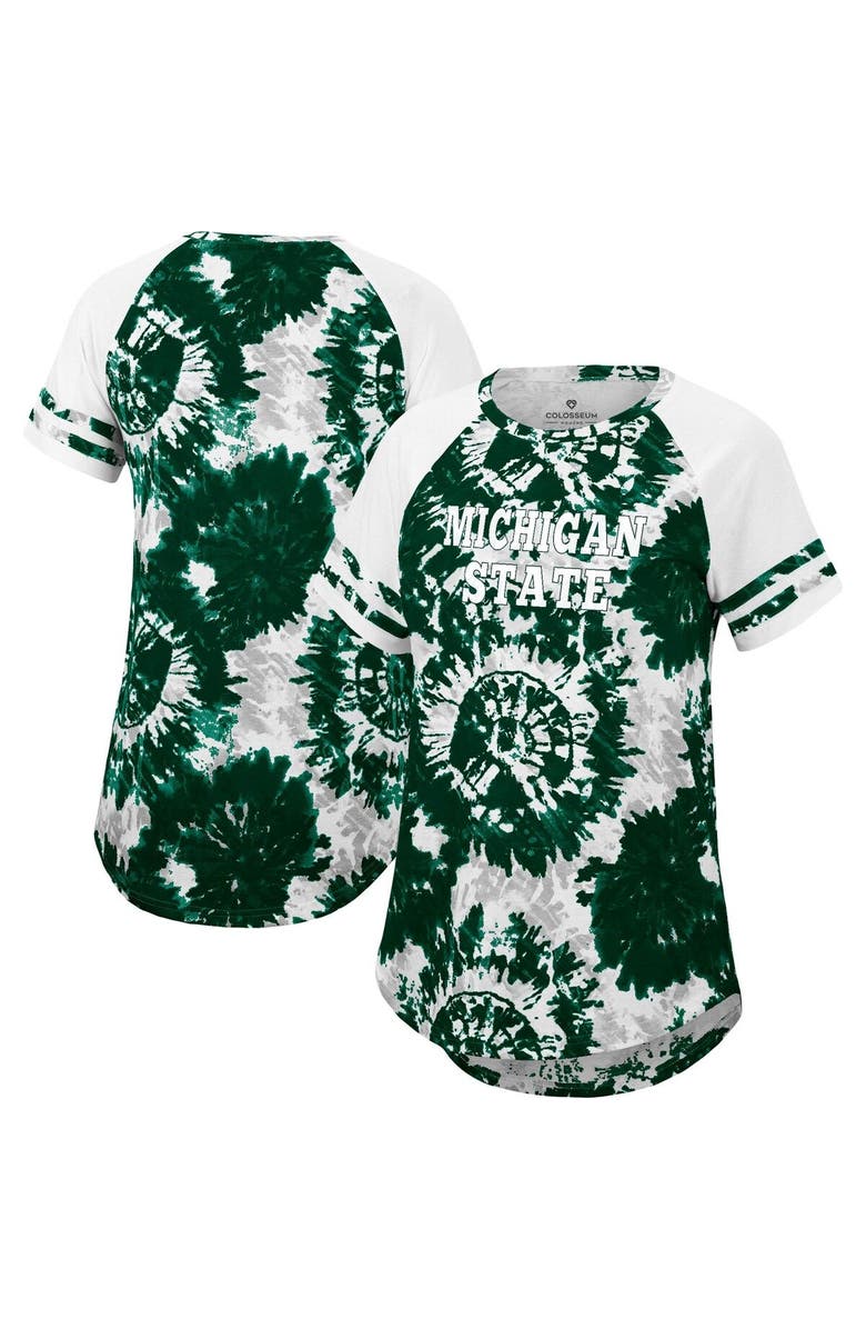 COLOSSEUM Women's Colosseum Green/White Michigan State Spartans Annie Oversized Tie-Dye Raglan T-Shirt, Main, color, 