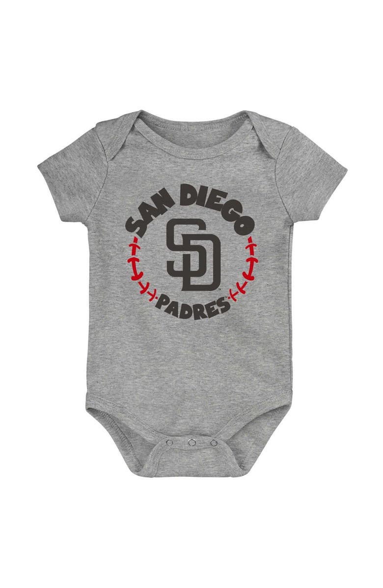 Outerstuff Infant Gold/White/Heather Gray San Diego Padres Biggest Little Fan 3-Pack Bodysuit Set, Alternate, color, Gold