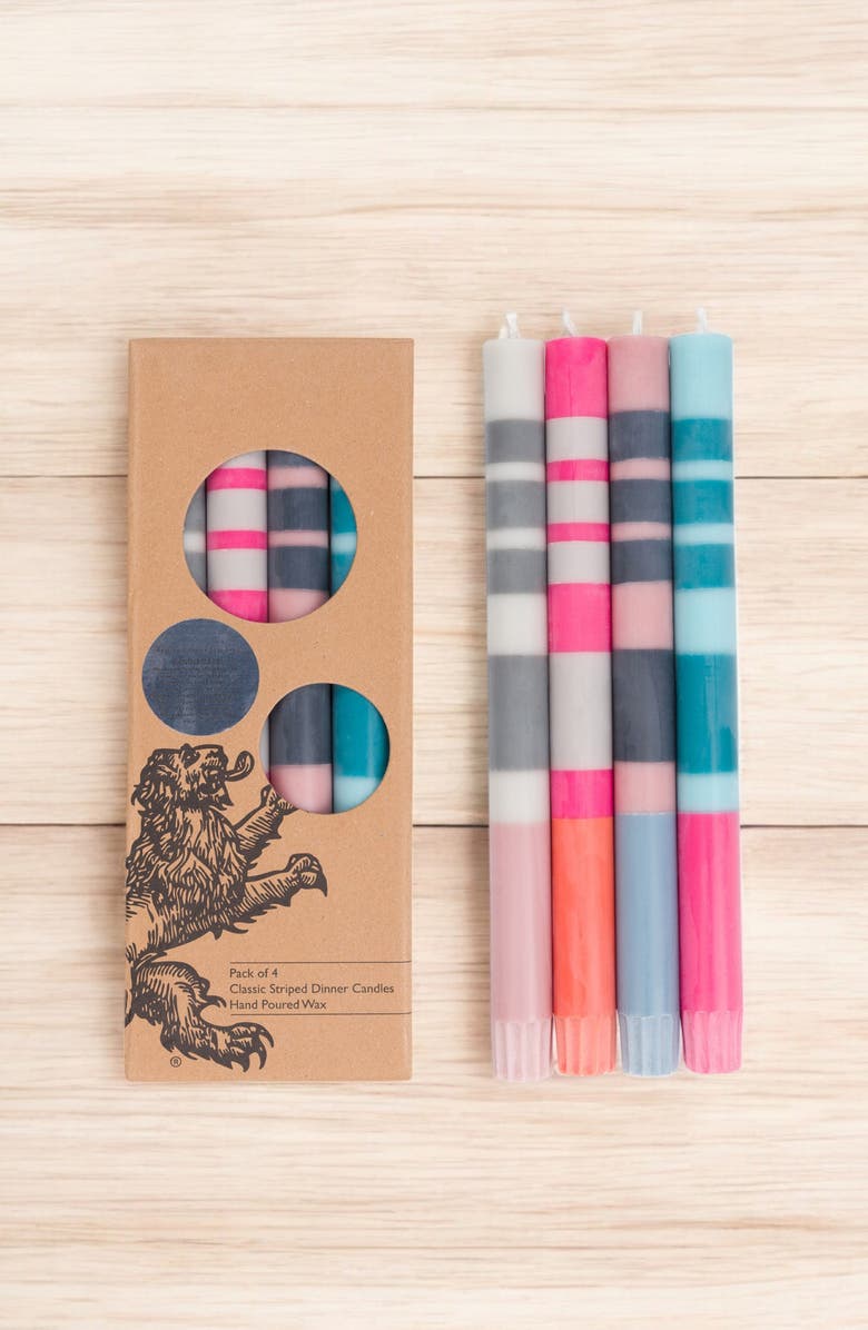 BRITISH COLOUR STANDARD Assorted 4-Pack Stripe Dinner Candles, Alternate, color, Multi-Coloured