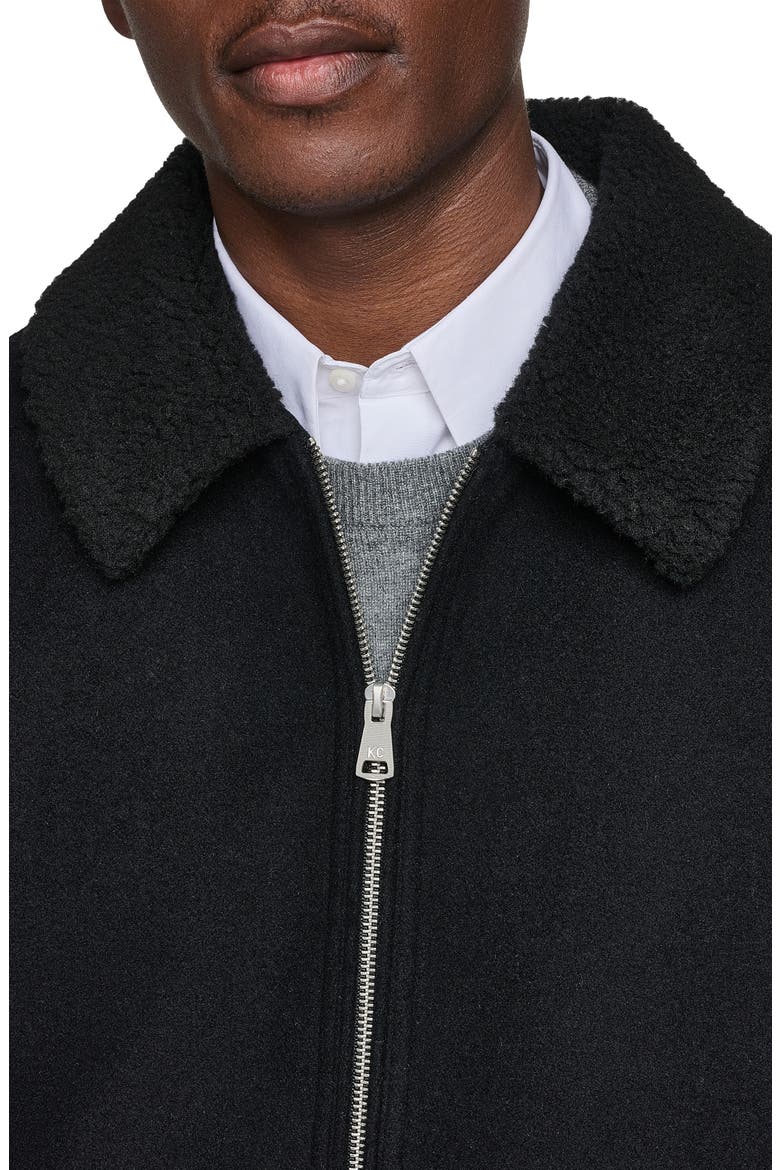 Wool Blend Bomber Jacket with Faux Shearling Collar, Alternate, color, BLACK