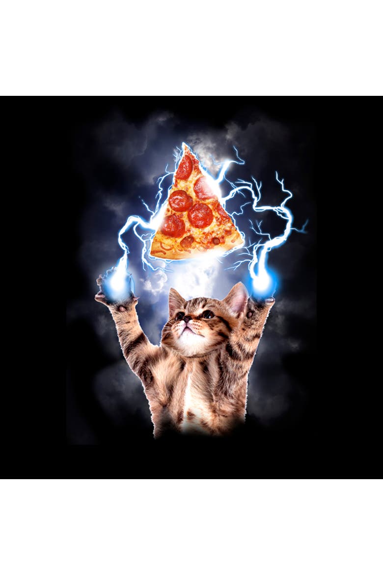 Boy's Lost Gods Cat Pizza Lightning Power  Graphic T-Shirt, Alternate, color, Black