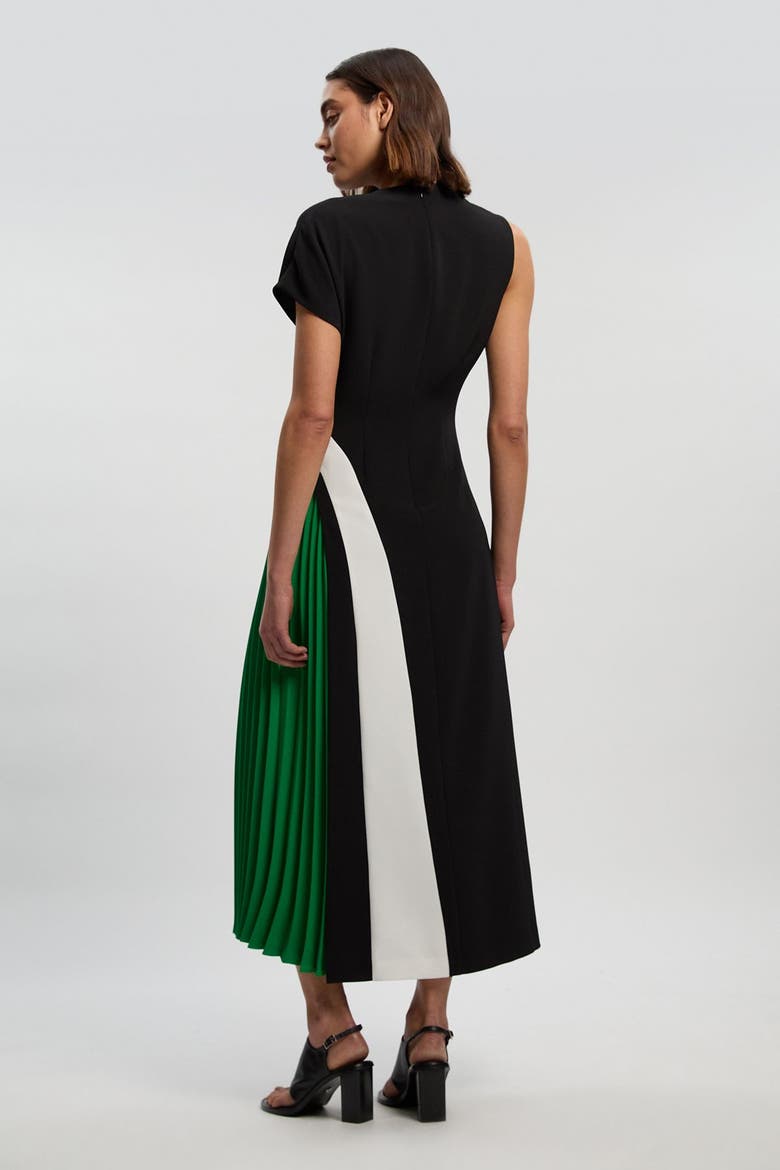 Colour Block Pleated Midi Dress, Alternate, color, Mono