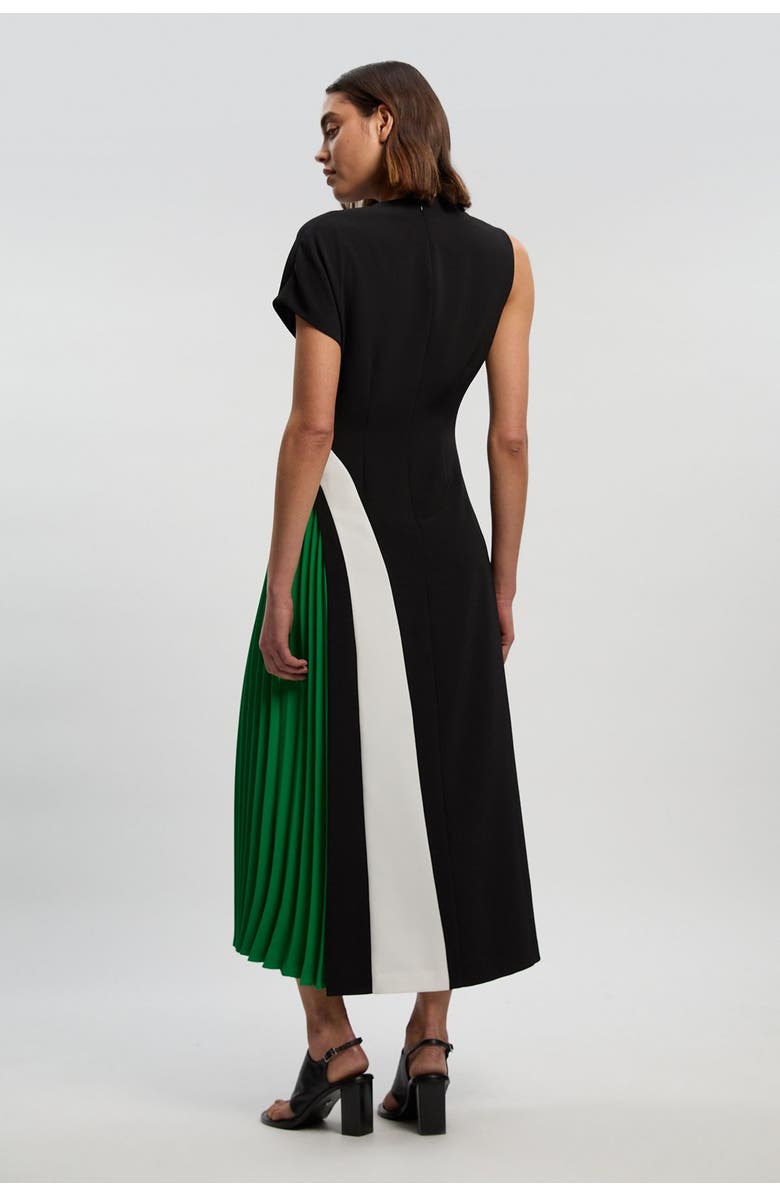 Karen Millen Colour Block Pleated Midi Dress, Alternate, color, Mono