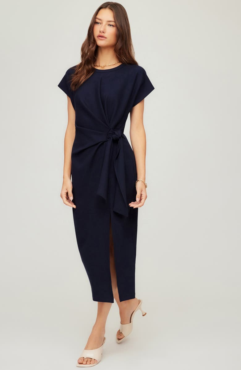 FIFTEEN TWENTY Marissa Side Knot Midi Dress, Alternate, color, Navy