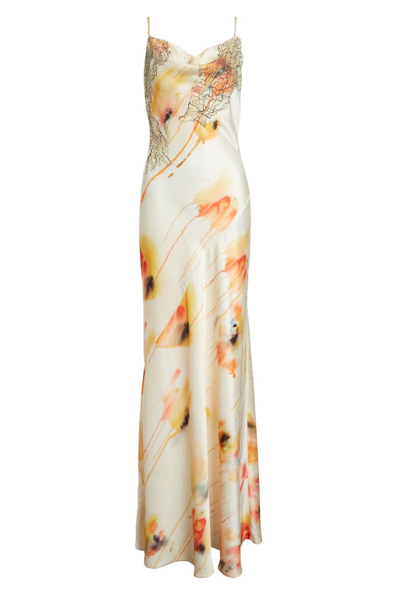 Watercolor Floral Bias Cut Satin Slipdress, Alternate, color, LIMONCELLO MULTI