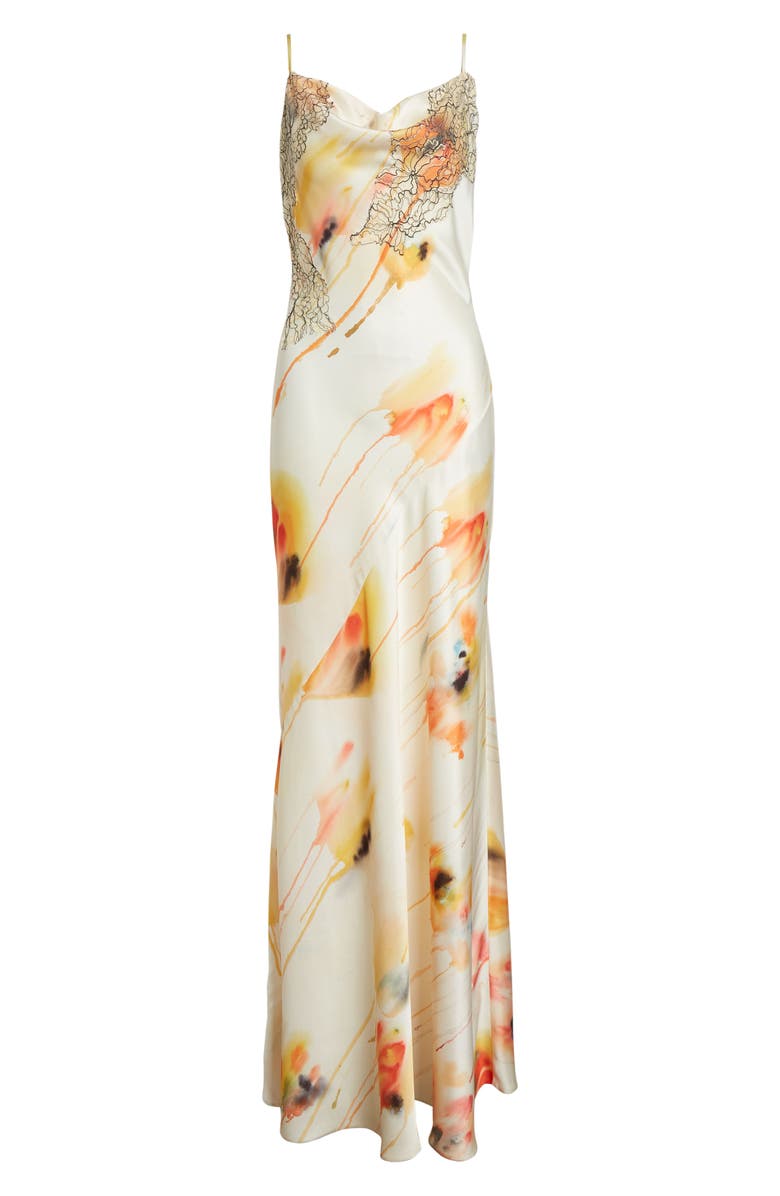 Jason Wu Collection Watercolor Floral Bias Cut Satin Slipdress, Alternate, color, Limoncello Multi