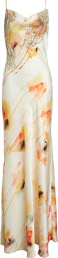 Jason Wu Collection Watercolor Floral Bias Cut Satin Slipdress