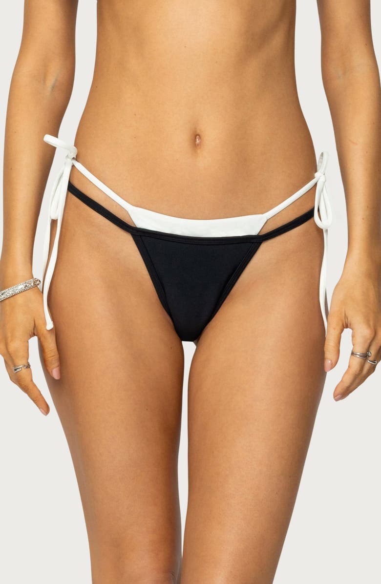 EDIKTED Jessica Layered String Bikini Bottoms, Main, color, Black-And-White