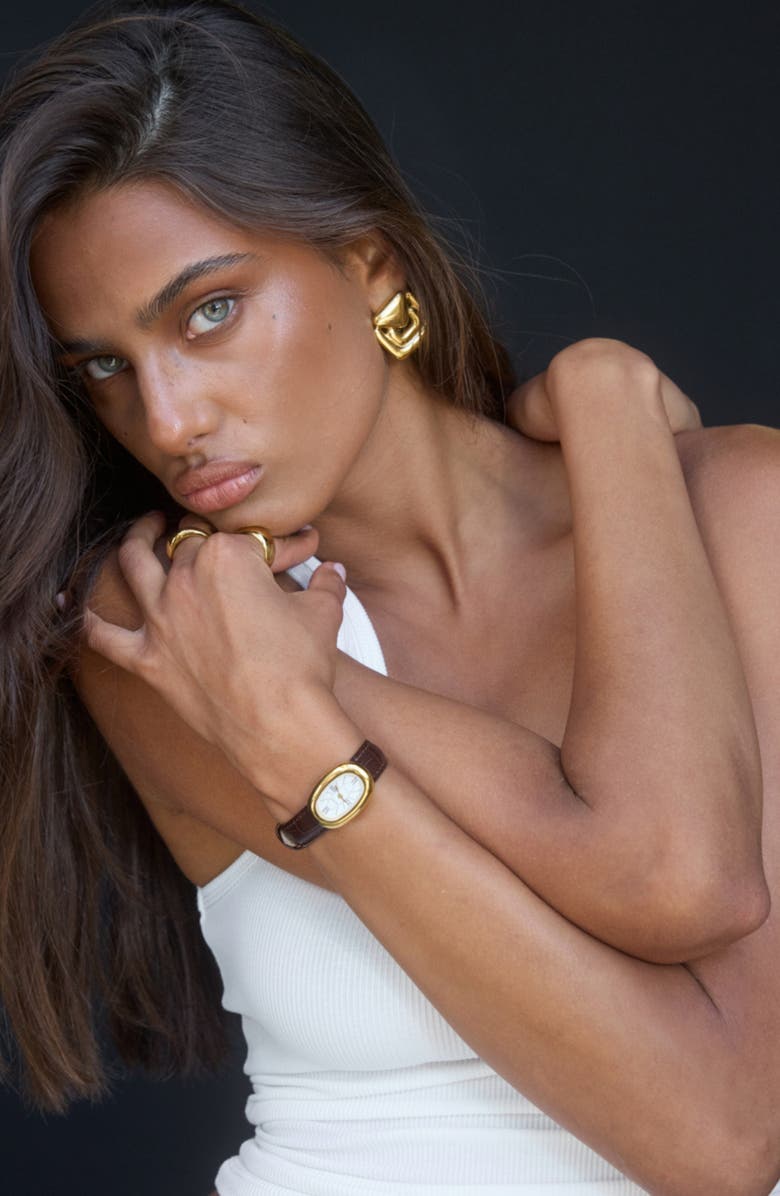 CENDRE Bridgette Leather Strap Watch, 21 x 30mm, Alternate, color, White/ Espresso Croc