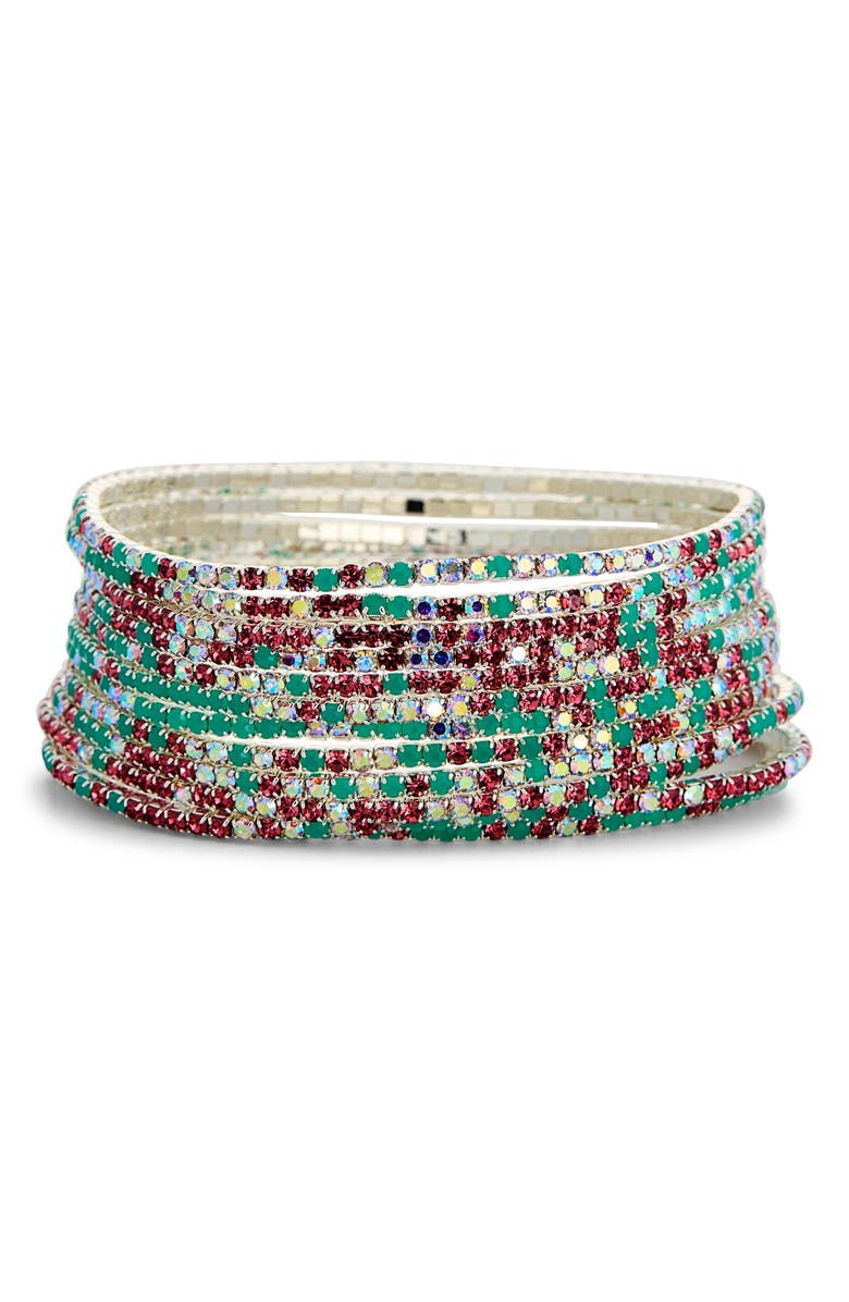 Tasha 12-Pack Rhinestone Stretch Bracelets, Main, color, Silver/ Turquoise/ Pink