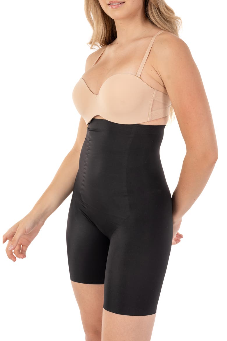 Extra High Waist Long Boy Leg Shaper With Targeted Double Front Panel, Alternate, color, BLACK