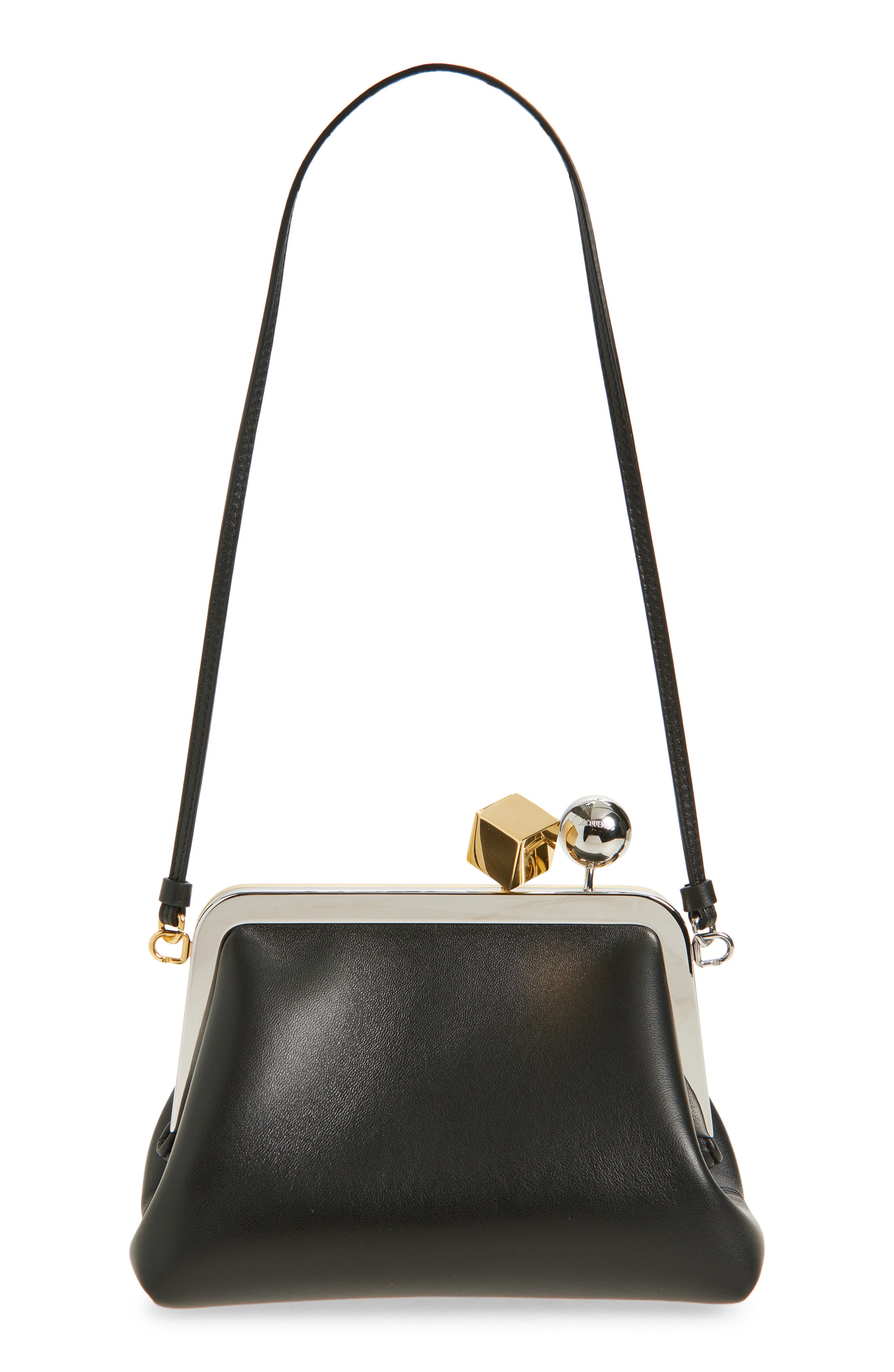 Jacquemus Le Berlingot Leather Frame Handbag, Alternate, color, Black 990