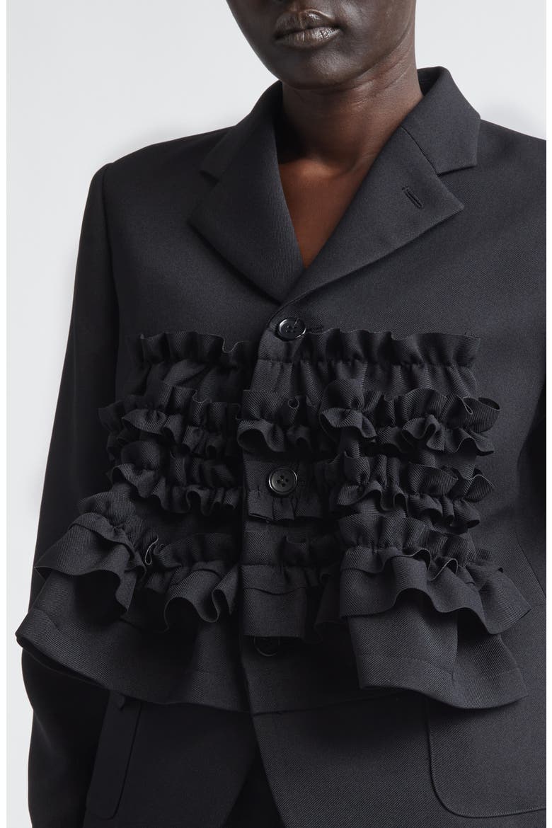 Ruffle Gabardine Jacket, Alternate, color, BLACK