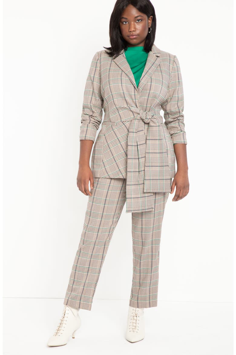 Plaid Kady Trousers, Alternate, color, BROWN AND GREEN