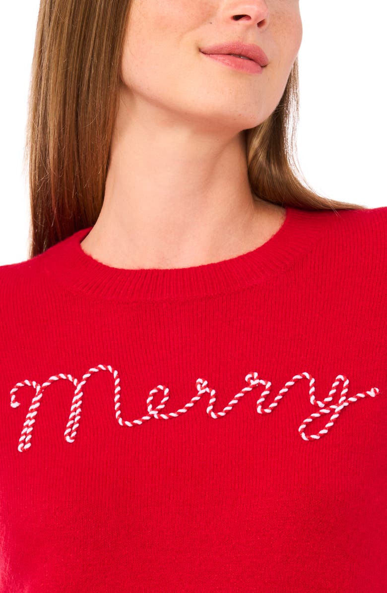 CeCe Holiday Candy Cane Stitch Sweater, Alternate, color, Glamour Red