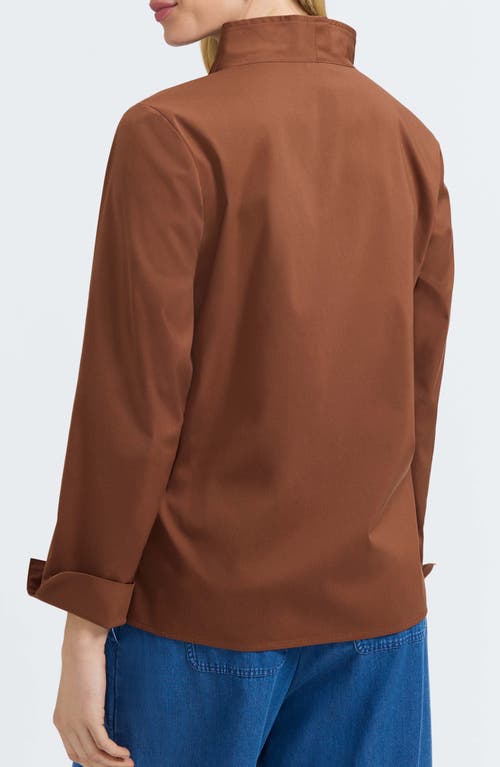 Foxcroft Tammy Ruffle Collar Cotton Blend Top In Brown