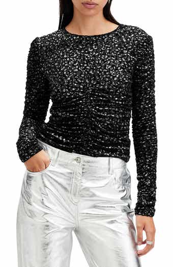 AllSaints Eris Leppo Metallic Abstract Print Knit Top