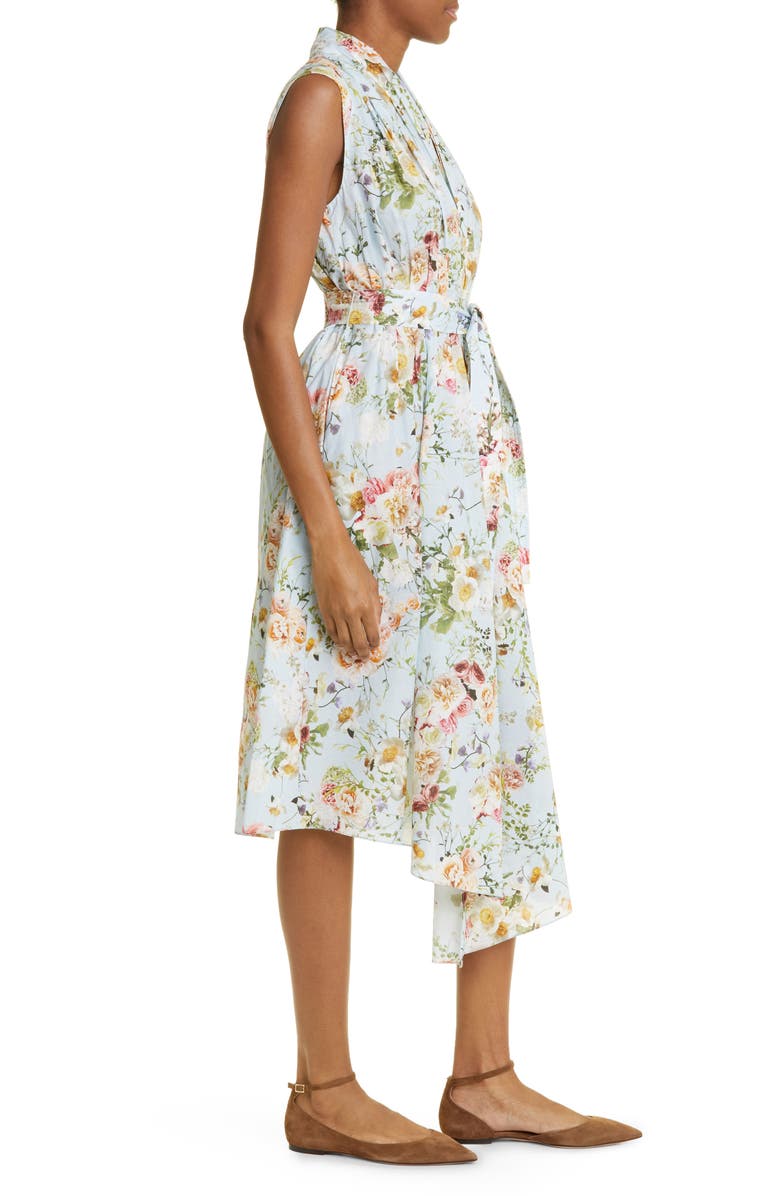 Adam Lippes Floral Print Asymmetric Hem Sleeveless Dress, Alternate, color,