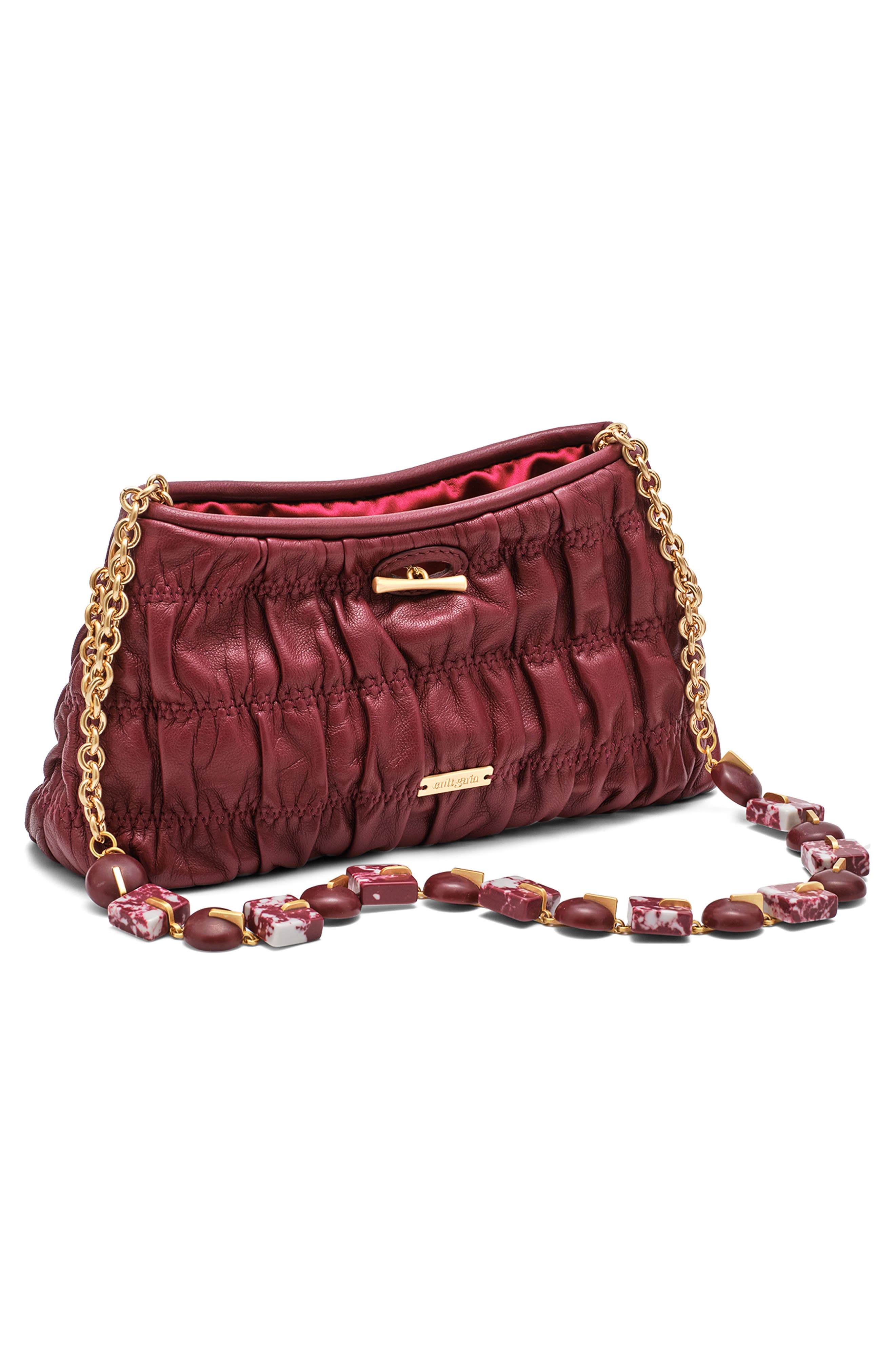 Cult Gaia Mini Kiraz Leather Clutch, Alternate, color, Chianti