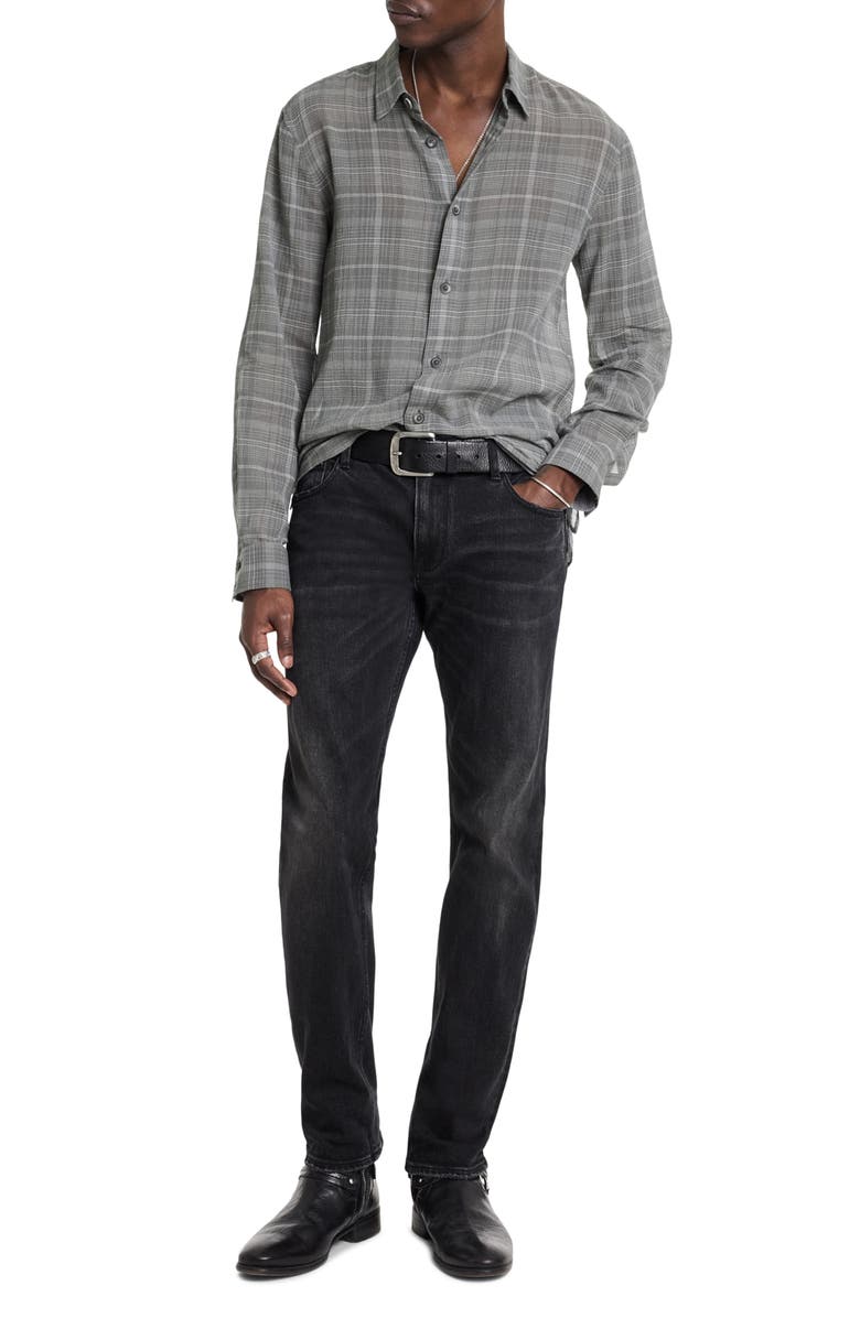 John Varvatos Plaid Button-Up Overshirt, Alternate, color, Shadow Grey