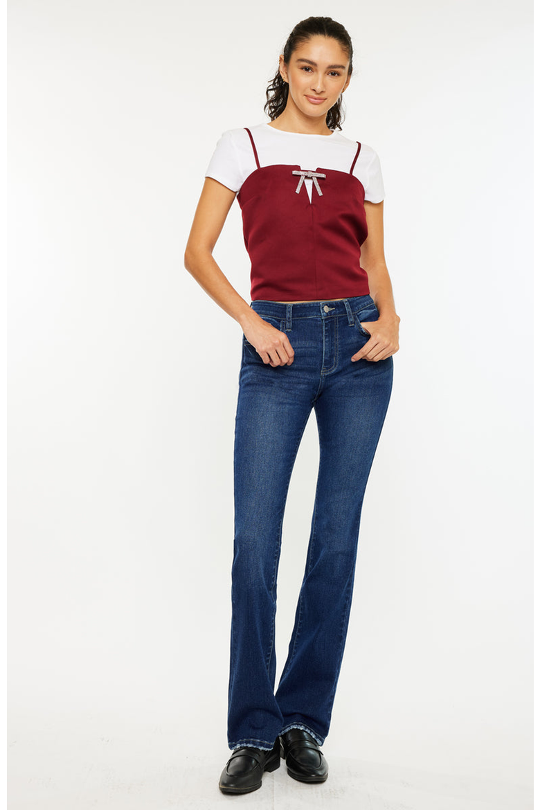 Gale Essentials High Rise Skinny Bootcut Jeans, Alternate, color, Dark Wash
