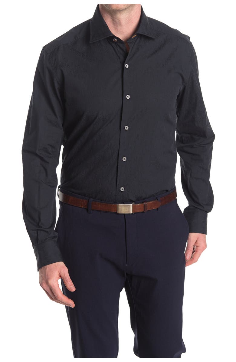 Zanella Milano Tailored Fit Jacquard Button-Up Shirt, Main, color, Black