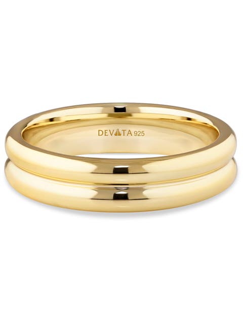 Lined Band Ring in Gold Plated Sterling Silver