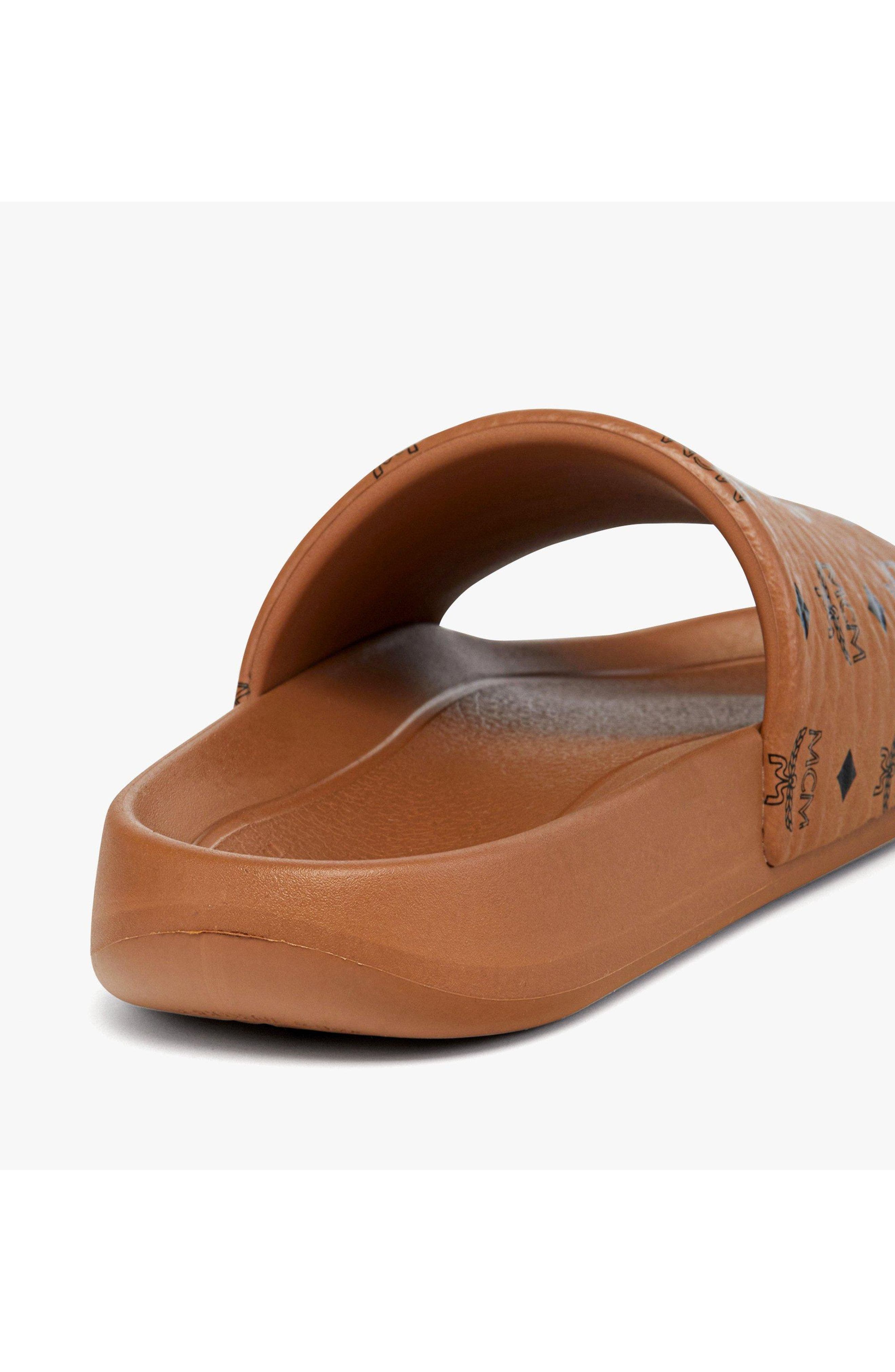 MCM Monogram Print Rubber Slides, Alternate, color, Cognac
