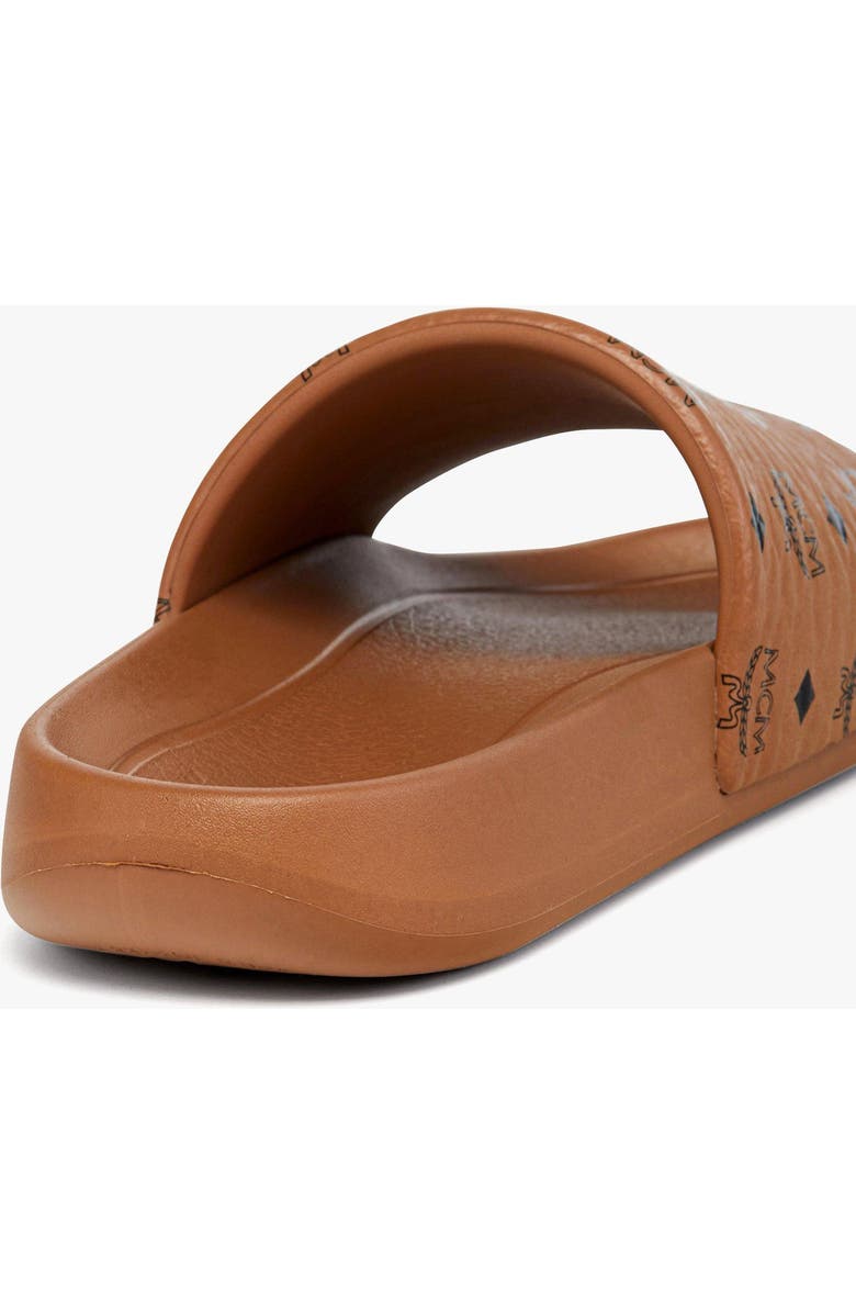 MCM Monogram Print Rubber Slides, Alternate, color, Cognac
