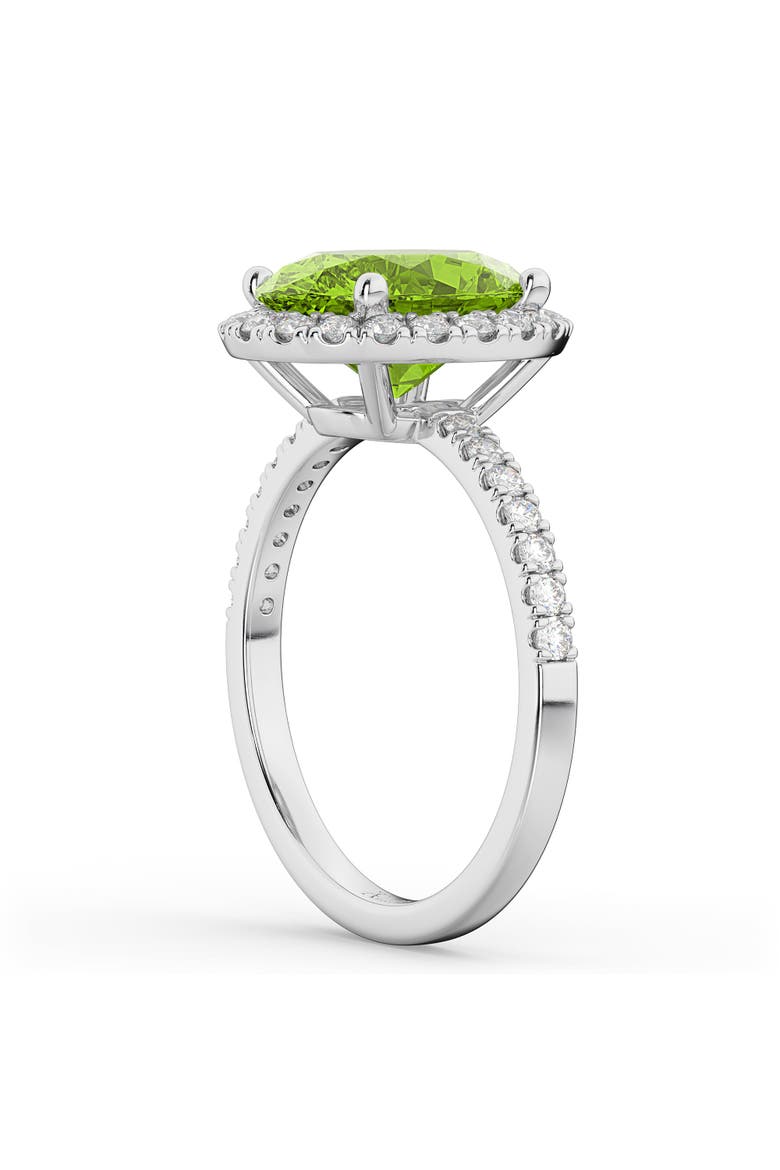 Oval Cut Halo Peridot & Diamond Engagement Ring 14K, Alternate, color, 3.01ct/White Gold