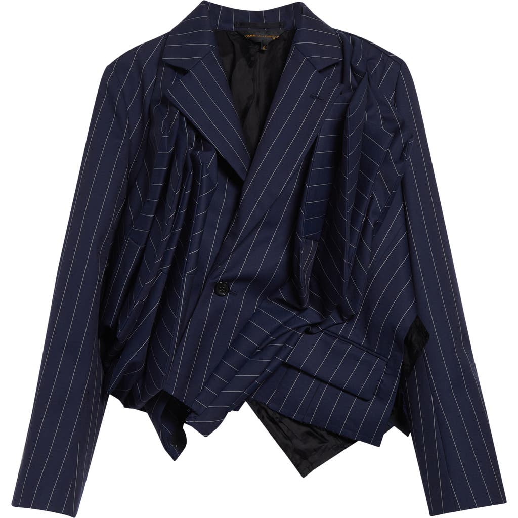 Comme Des Garçons Twisted Draping Crop Pinstripe Blazer In Blue