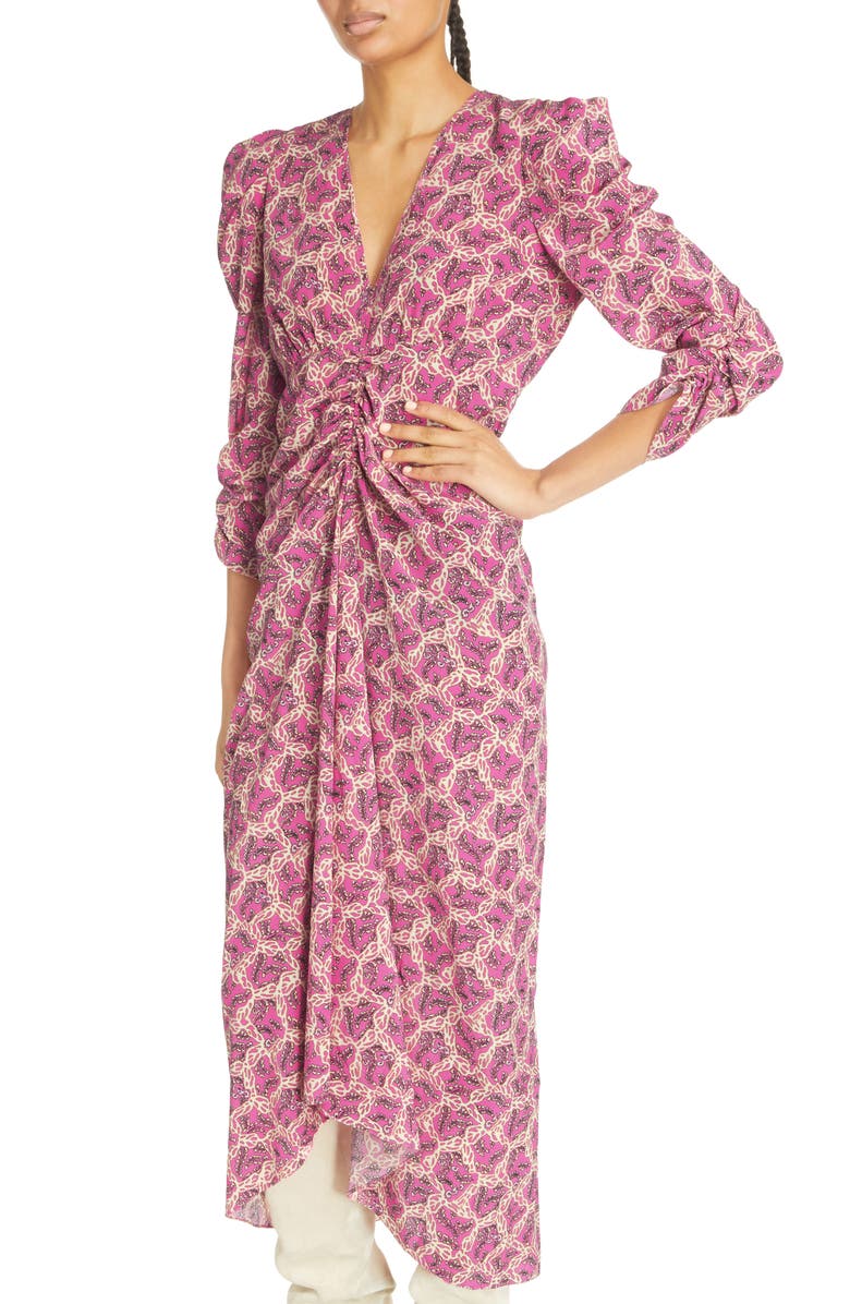 Isabel Marant Albini Abstract Print Long Sleeve Stretch Silk Dress, Alternate, color, 