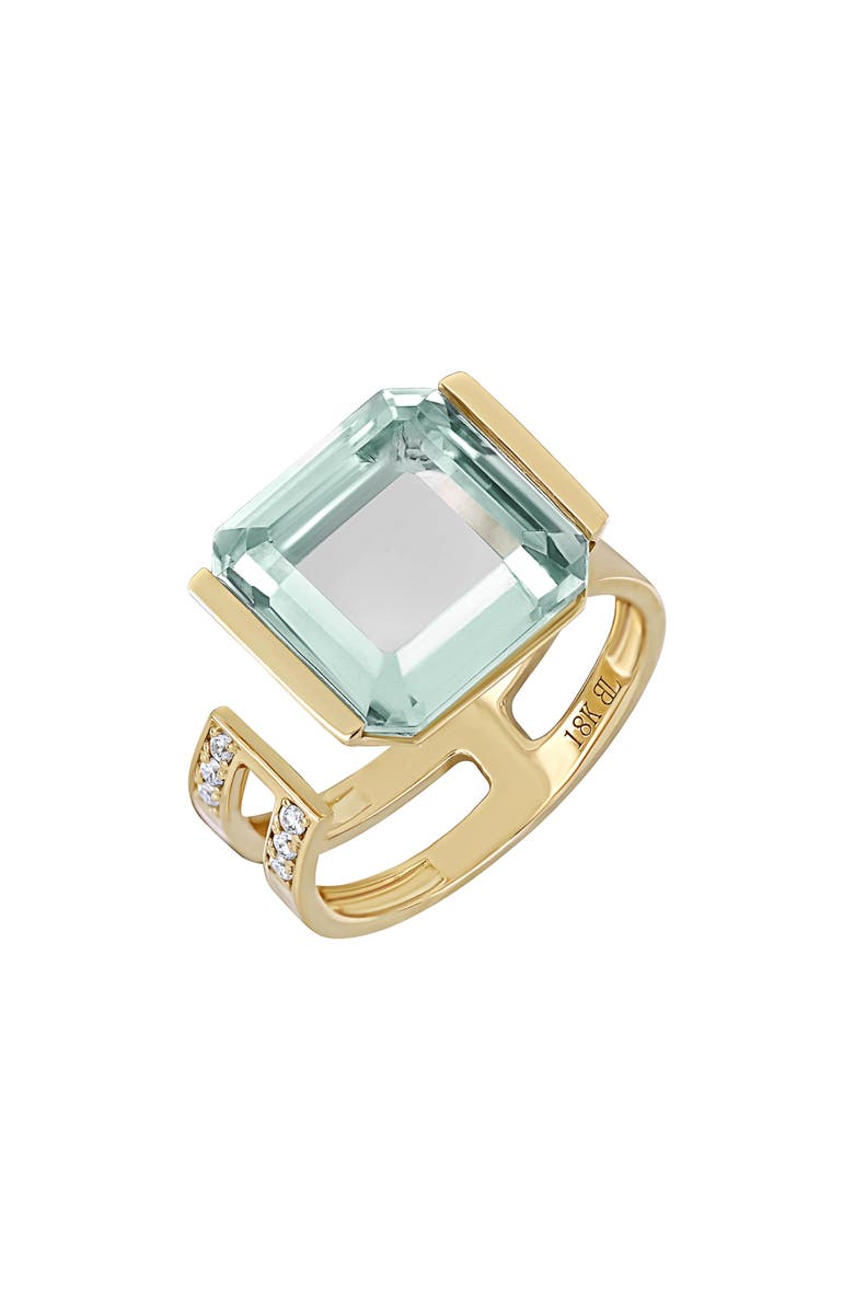Bony Levy Iris Cushion Cut Prasiolite & Diamond Open Ring, Main, color, 18K Yellow Gold