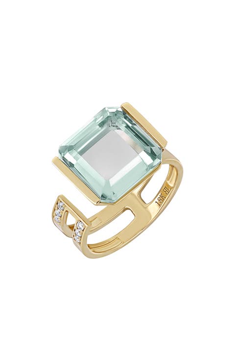Iris Cushion Cut Prasiolite & Diamond Open Ring (Online Trunk Show)