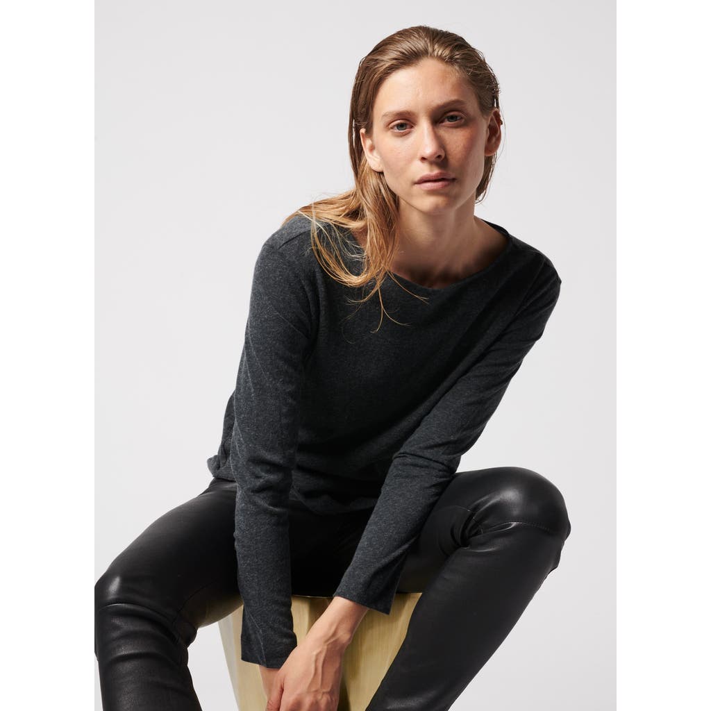 Majestic Filatures Cotton Cashmere Long Sleeve Crewneck T-Shirt in Anthracite Chine  product