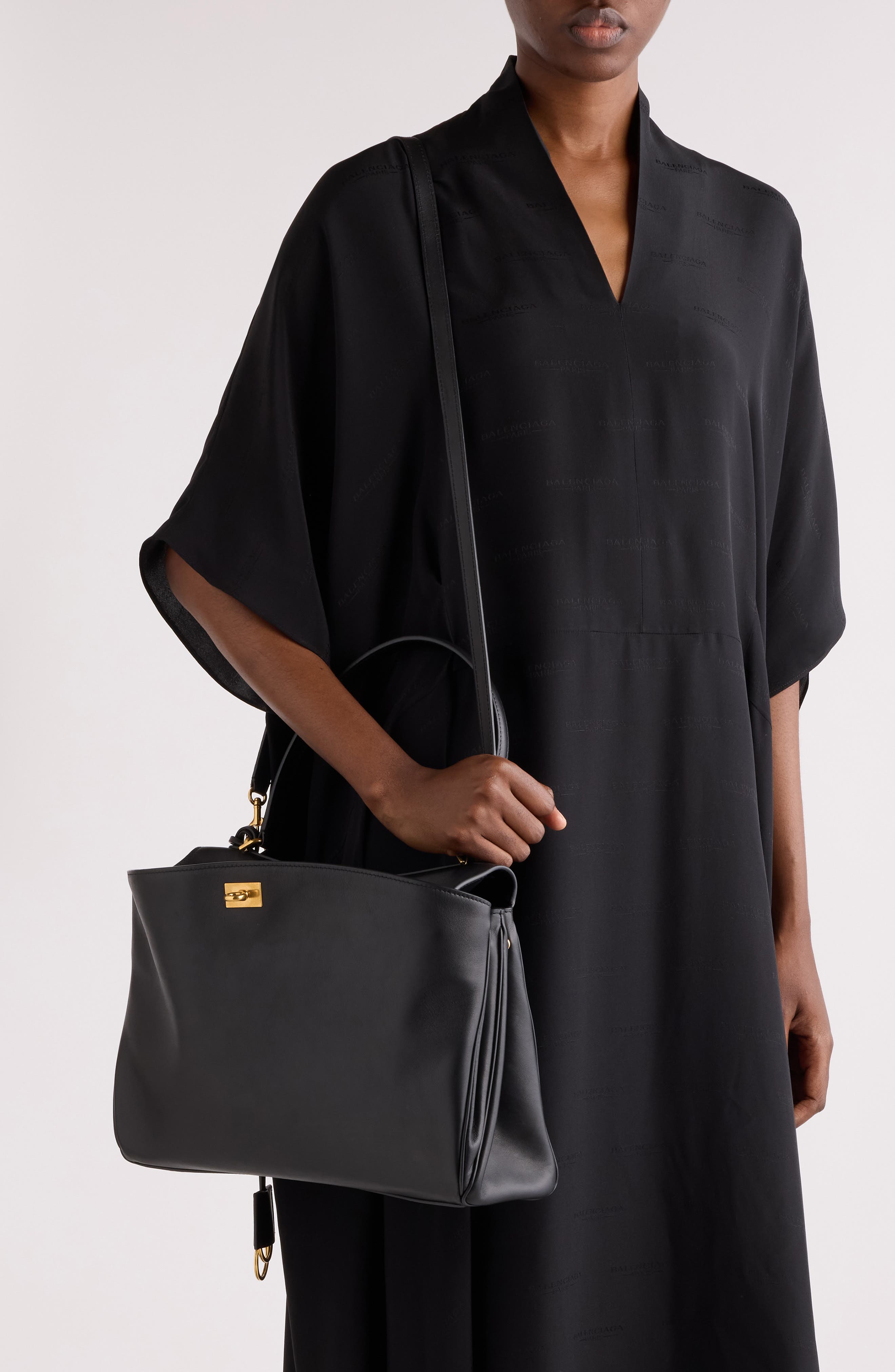 Balenciaga Medium Rodeo Leather Handbag, Alternate, color, Black