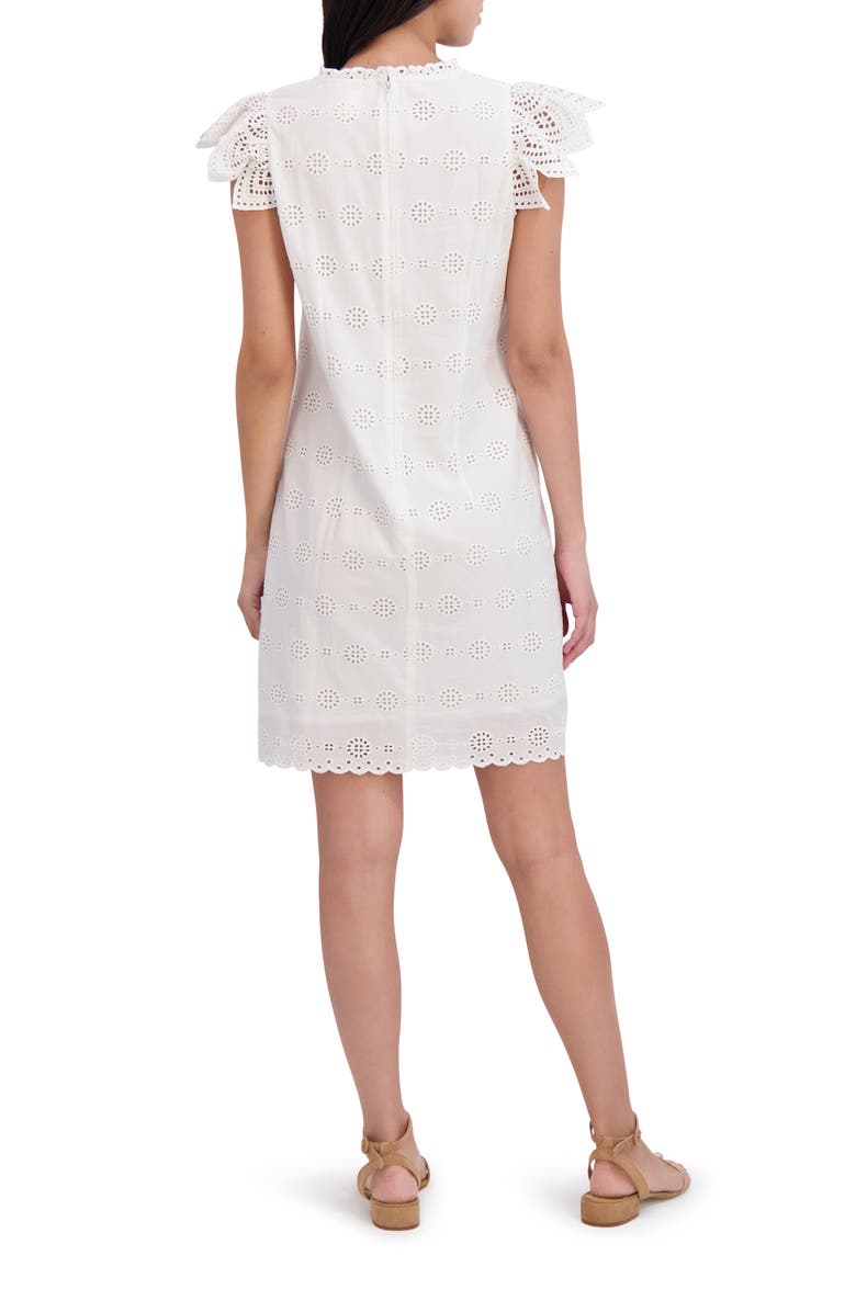 London Times Ruffle Cap Sleeve Embroidered Eyelet Cotton Shift Dress, Alternate, color, 