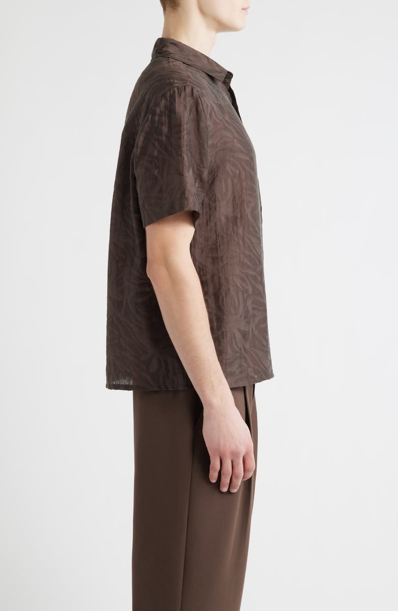 Open Edit Sunburst Jacquard Short Sleeve Button-Up Shirt, Alternate, color, Brown Cocoa