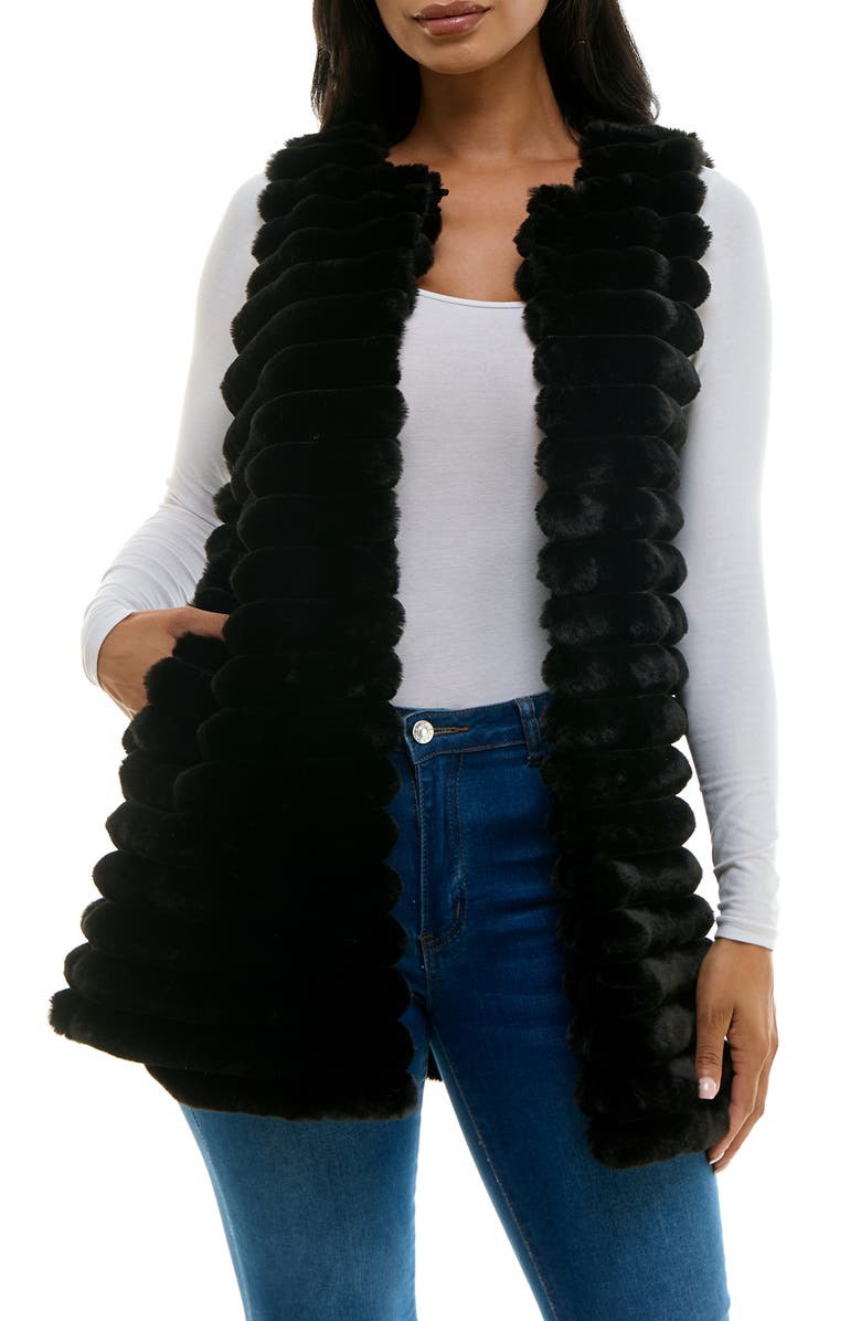 Nina Leonard Horizontal Stripe Faux Fur Vest | Nordstromrack